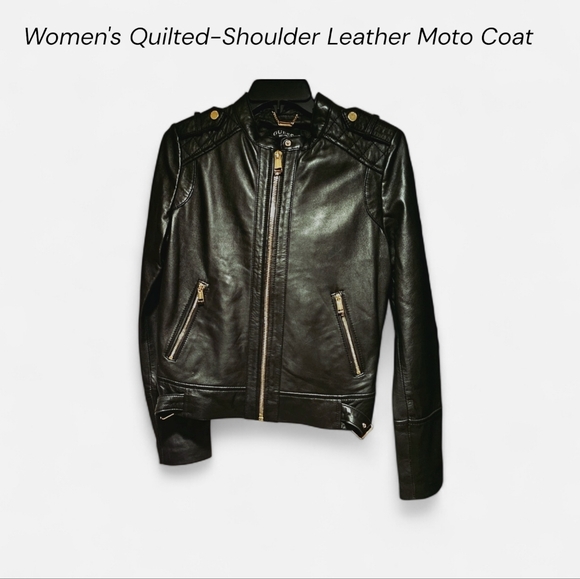 Guess Jackets & Blazers - GUESS Women's Quilted Shoulder Leather Moto Coat